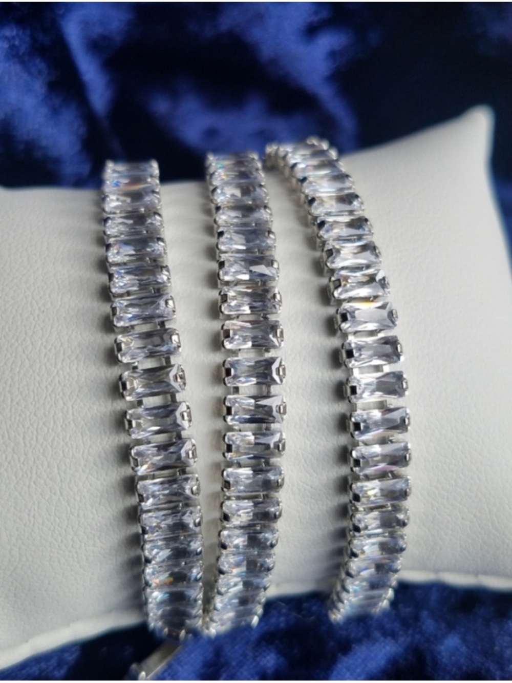 Swarovski Elements 925 Sterling Silver Baguette Tennis Necklace NEW
